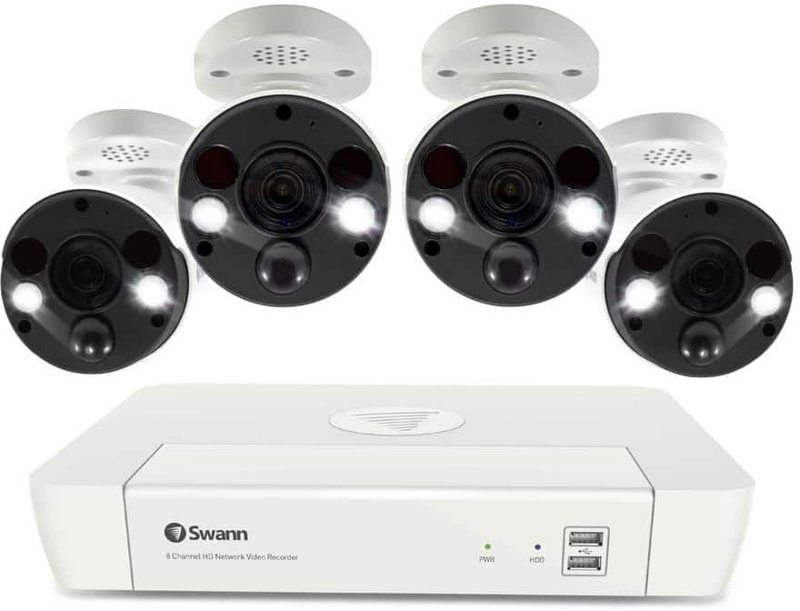 Swann 8-Channel 4K 1TB NVR Wired Security System with 4 Bullet Cameras and Color Night Vision, Free Face Recognition