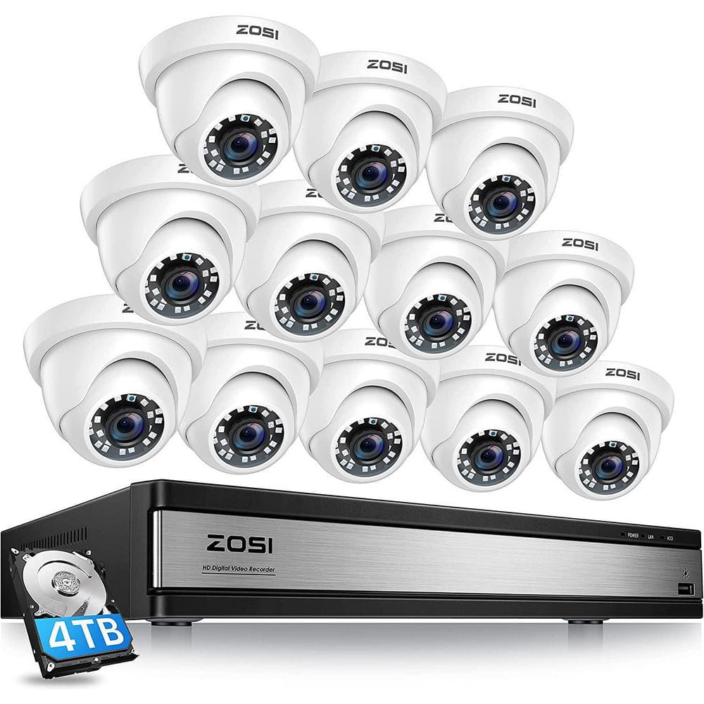 ZOSI 16-Channel 1080p 4TB DVR Security Camera System with 12 Wired Dome Cameras