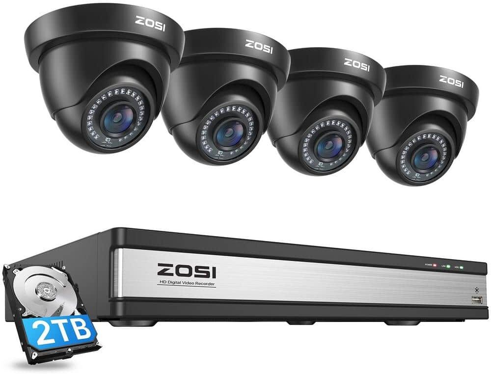 ZOSI 16-Channel 1080p 2TB DVR Security Camera System with 4-Wired Outdoor Dome Cameras