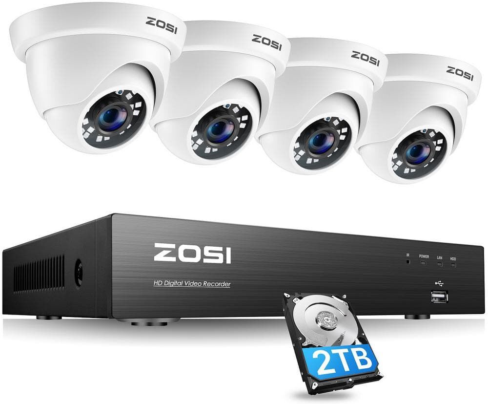 ZOSI 4K Ultra HD 4-Channel 8MP 2TB Hard Drive DVR Security Camera Systems with 4 Wired Dome Cameras