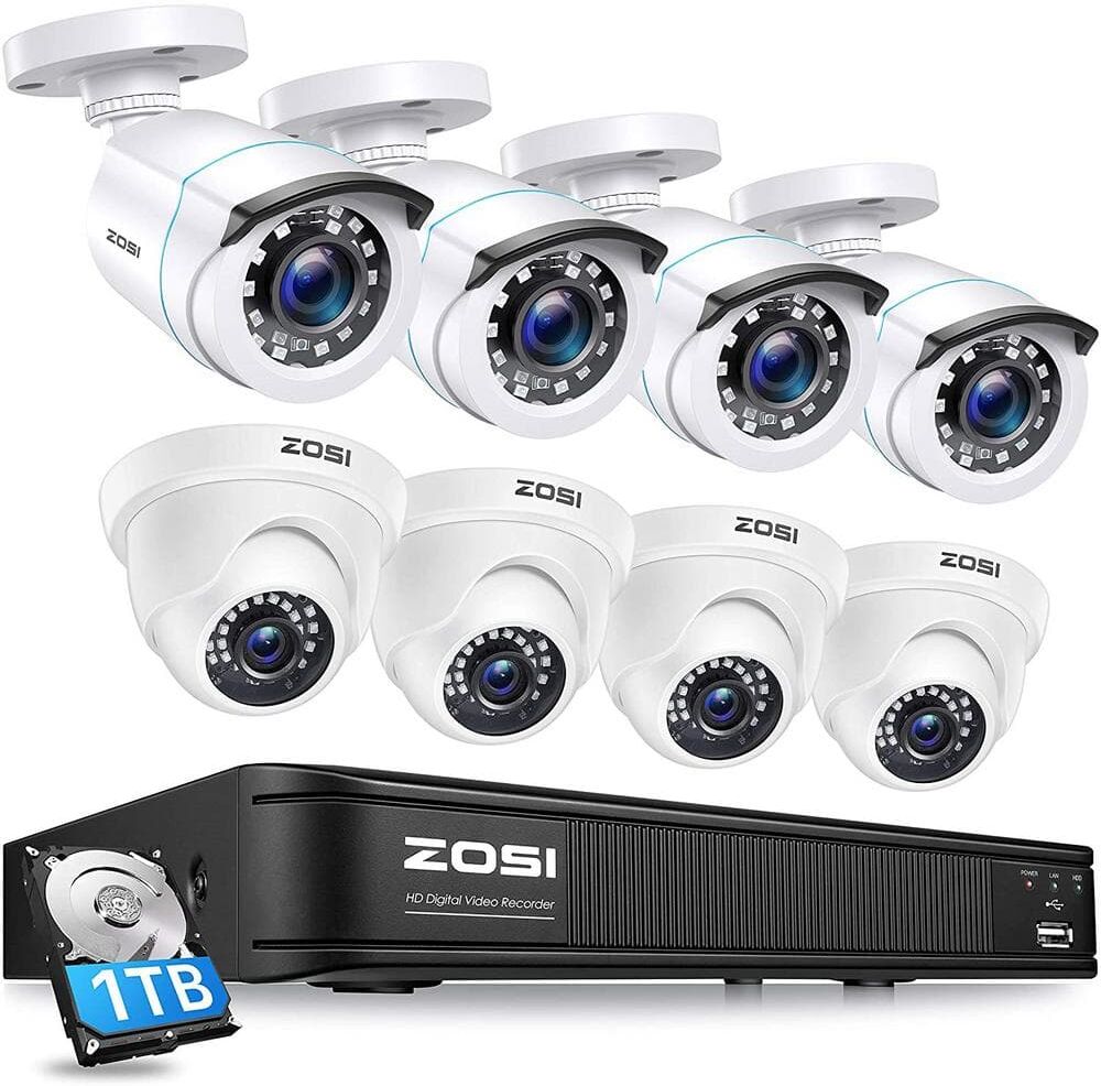 ZOSI 8 Channel 1080p 1TB Hard Drive DVR Security Camera System with 4 Wired Dome Cameras + 4 Wired Bullet Cameras