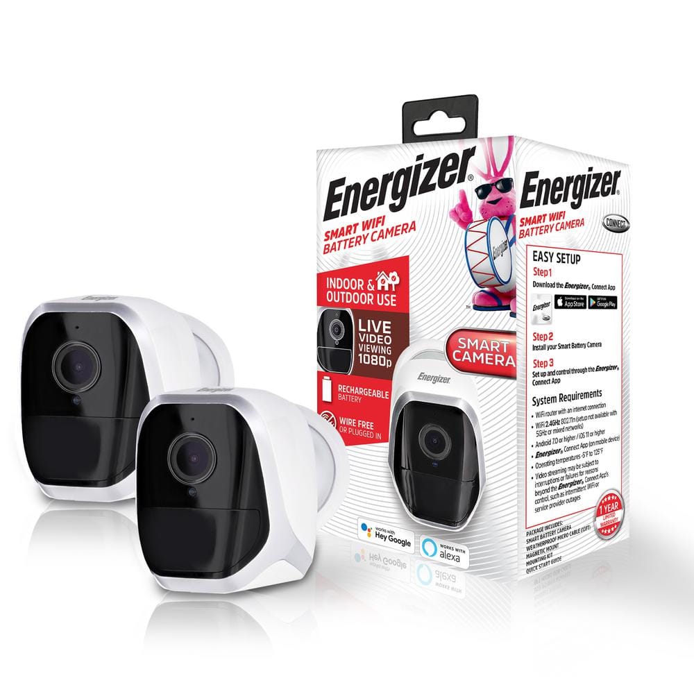 Energizer Wireless Outdoor 1080P Smart WiFi Security Camera (2-Pack)