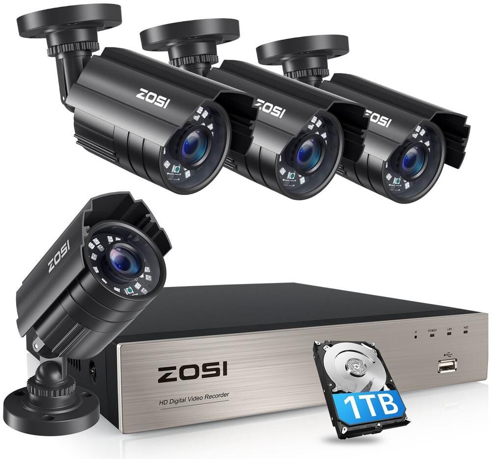 ZOSI H.265 Plus 8-Channel 5MP-LITE DVR 1TB Hard Drive Security Camera System with 4 1080p Wired Cameras