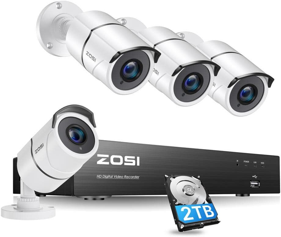 ZOSI 4K Ultra HD 4-Channel 8MP 2TB Hard Drive DVR Security Camera System with 4 Wired Bullet Cameras