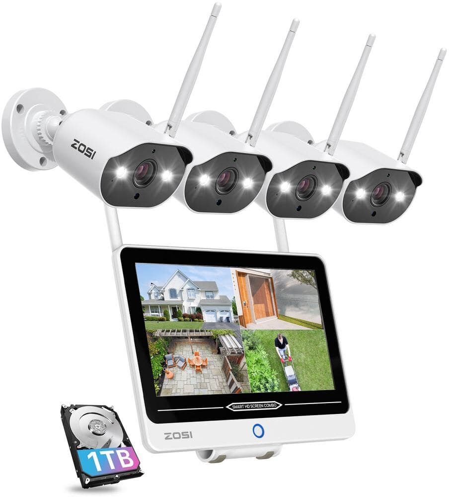 ZOSI 8-Channel 3MP 1TB NVR Security Camera System with 4 WiFi Spotlight Cameras and 12.5 in. LCD Monitor, 2-Way Audio