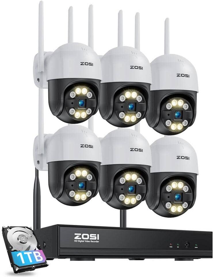 ZOSI 8 Channel 3MP 1TB NVR Security Camera System with 6 Wireless Outdoor Cameras, PanandTilt, Color Night Vision 2-Way Audio