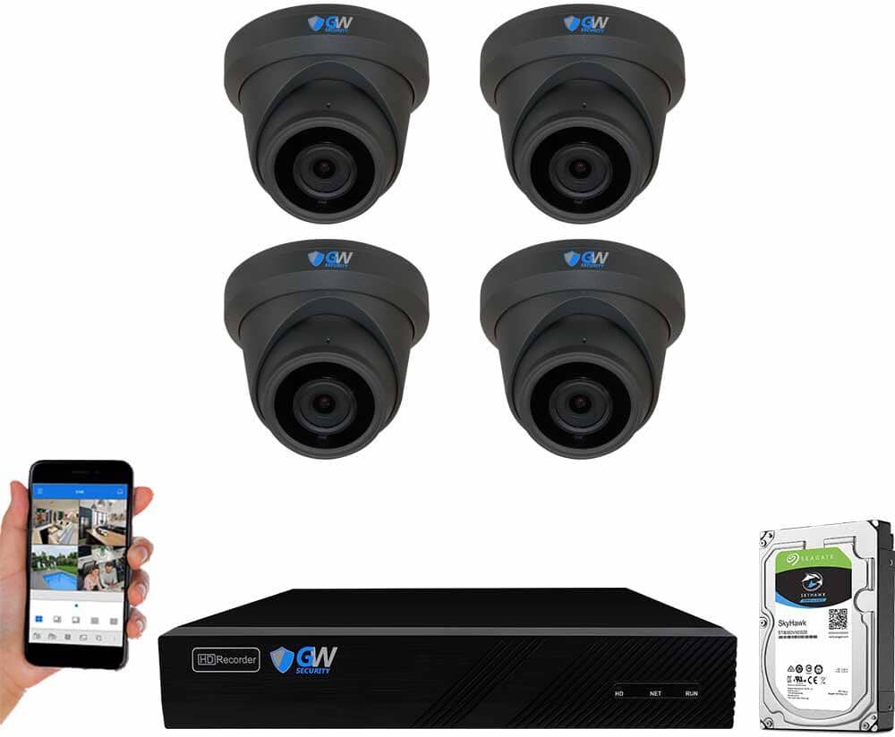 GW Security 8-Channel 8MP 1TB NVR Security Camera System 4 Wired Turret Cameras 2.8mm Fixed Lens Human/Vehicle Detection Mic