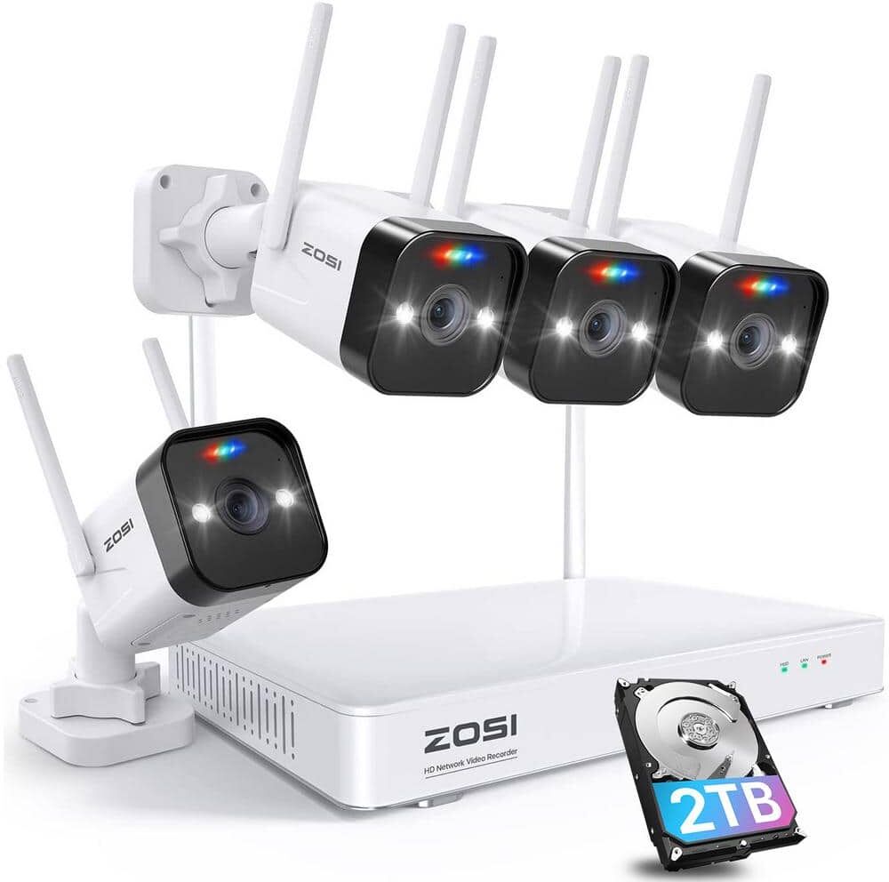 ZOSI 3MP 2K 8-Channel 2TB NVR Wireless Security Camera System with 4 Outdoor Wi-Fi IP Spotlight Cameras, 2-Way Audio