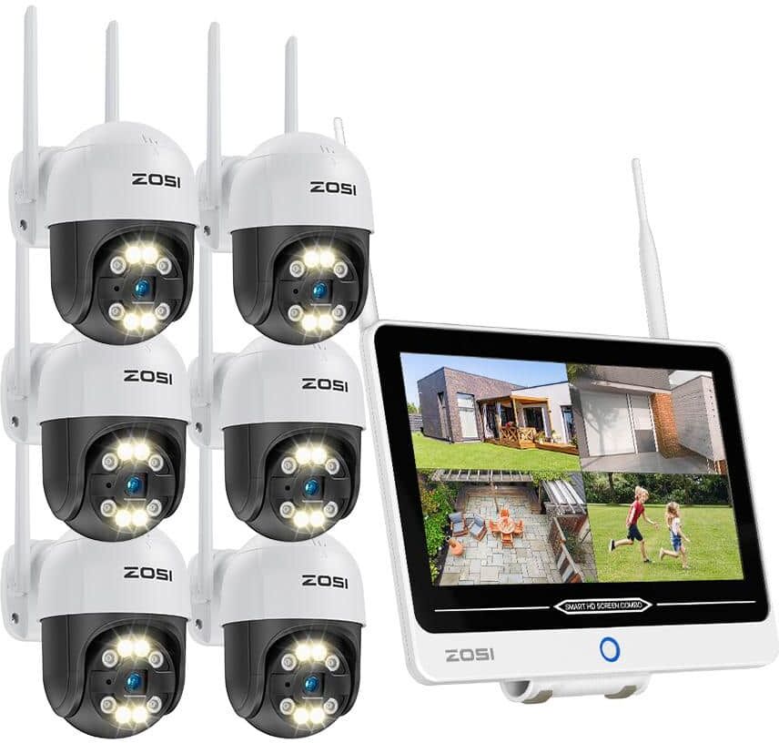 ZOSI 8-Channel 3MP 1TB NVR Wireless Security Camera System with 360 Pan Tilt 6 Outdoor Cameras and 12.5 in. LCD Monitor