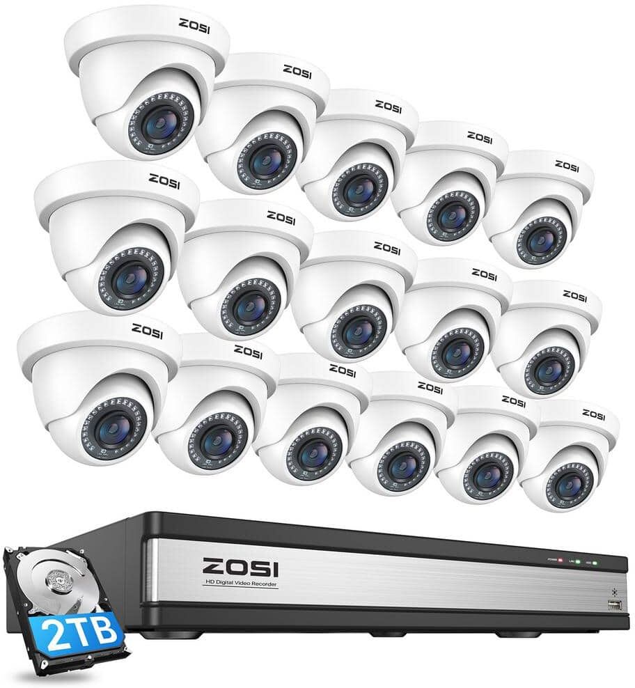 ZOSI 16-Channel 1080p 2TB DVR Security Camera System with 16 Wired Dome Cameras