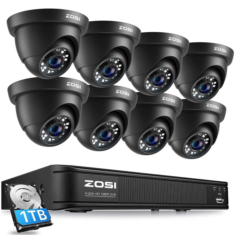 ZOSI 8-Channel 5MP-Lite 1TB DVR Security Camera System with 8 1080p Outdoor Wired Cameras, Surveillance System