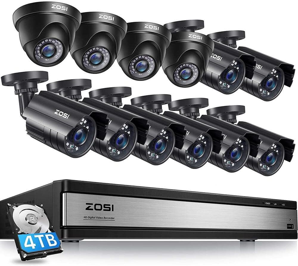 ZOSI 16-Channel 5Mp-Lite 4TB DVR Security Camera System with 8 Wired Bullet Cameras and 4-Wired Dome Cameras