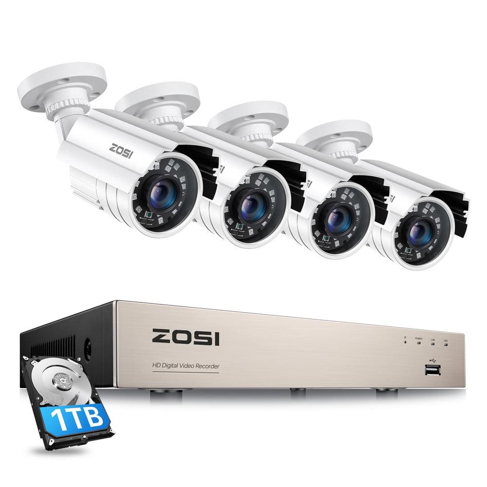 ZOSI 8 Channel 1080p Full HD 1TB Hard Drive Security Camera System with 4 Wired Bullet Cameras