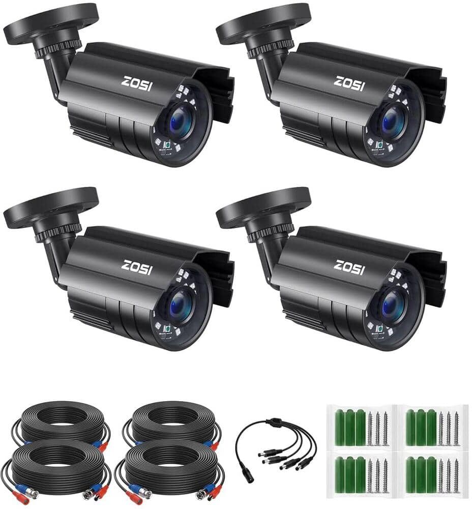 ZOSI Black Wired 1080p Outdoor Bullet TVI Security Camera Compatible with TVI DVR (4-Pack)