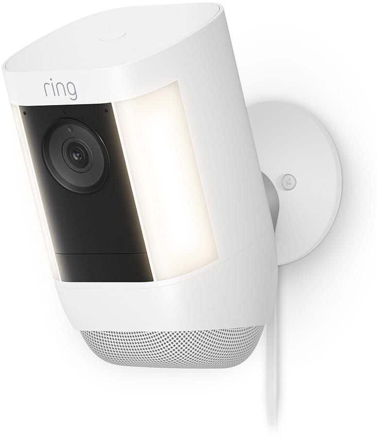 Ring Spotlight Cam Pro, Plug-In - Smart Security Video Camera with LED Lights, Dual Band Wifi, 3D Motion Detection, White