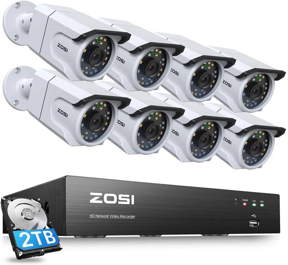 ZOSI 8-Channel 4K 2 TB PoE NVR Security Camera System with 8 Wired 8MP Spotlight Cameras, Human Detection, Audio Recording