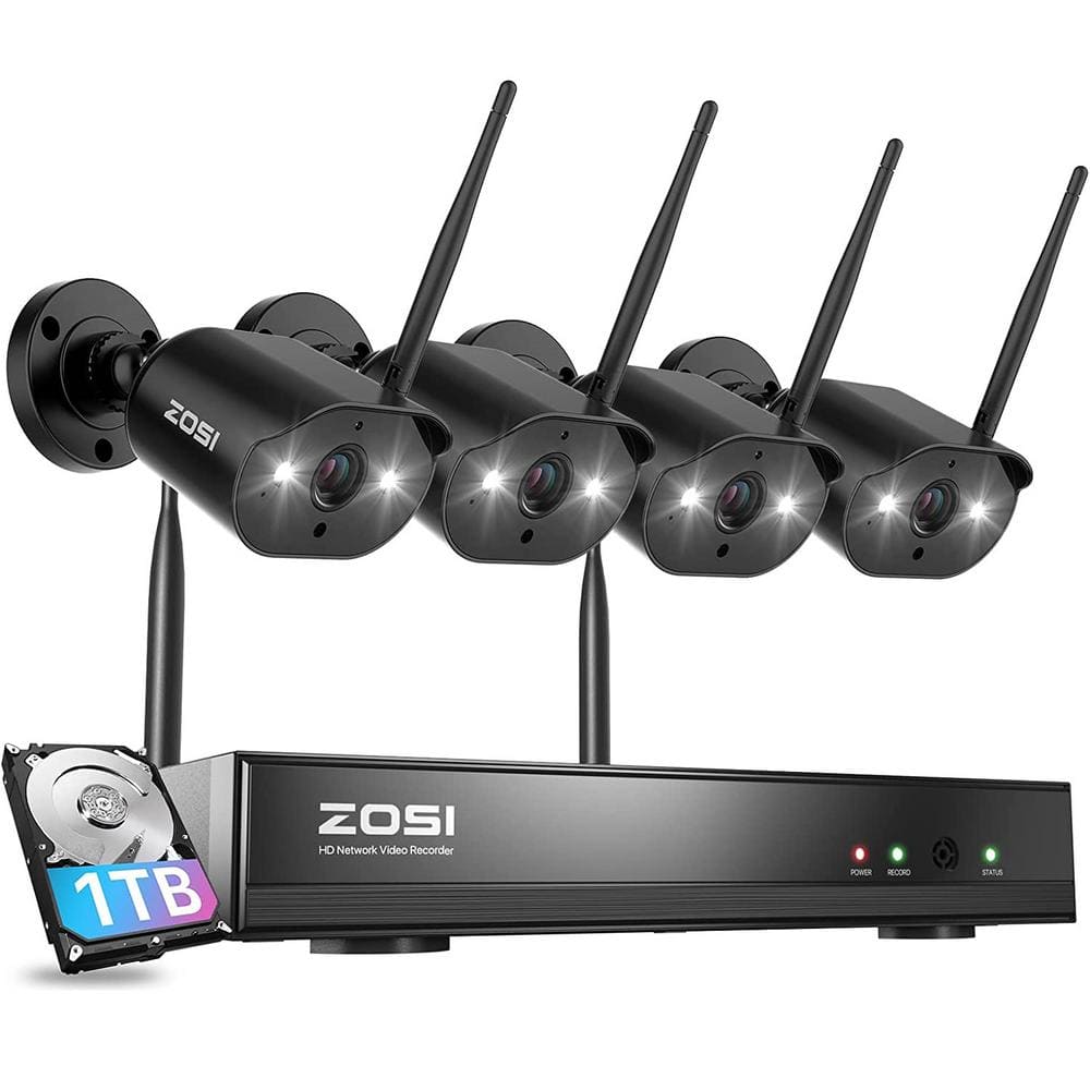 ZOSI 8-Channel 3MP 2K 1TB Hard Drive NVR Security Camera System with 4-Wired Outdoor Wi-Fi IP Cameras, 2-Way Audio