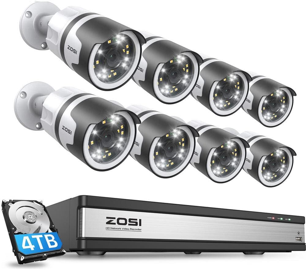 ZOSI 4K 16-Channel POE 4TB NVR Security Camera System with 8-Wired 5MP Outdoor Spotlight Cameras, 2-Way Audio