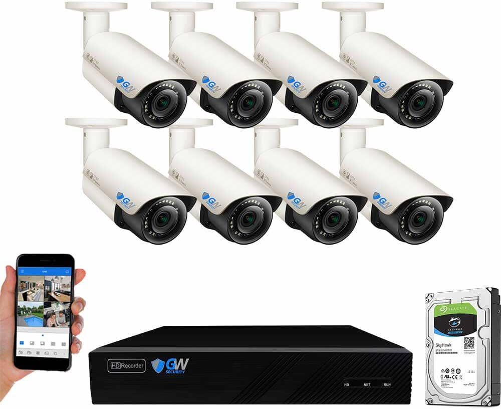 GW Security 8-Channel 8MP 2TB NVR Security Camera System 8 Wired Bullet Cameras 2.8-12mm Motorized Lens Human/Vehicle Detection