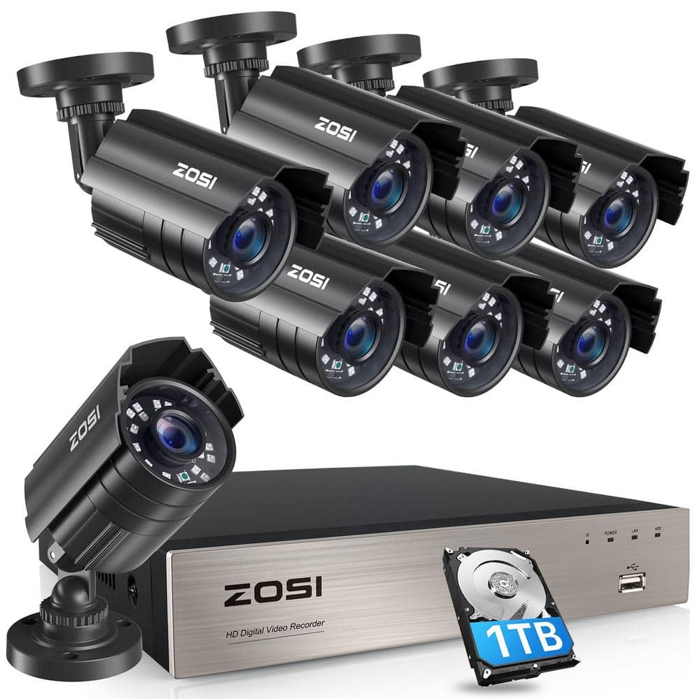 ZOSI 8-Channel 5MP-Lite 1TB DVR Home Security Camera System with 8 Wired 1080p Outdoor Cameras