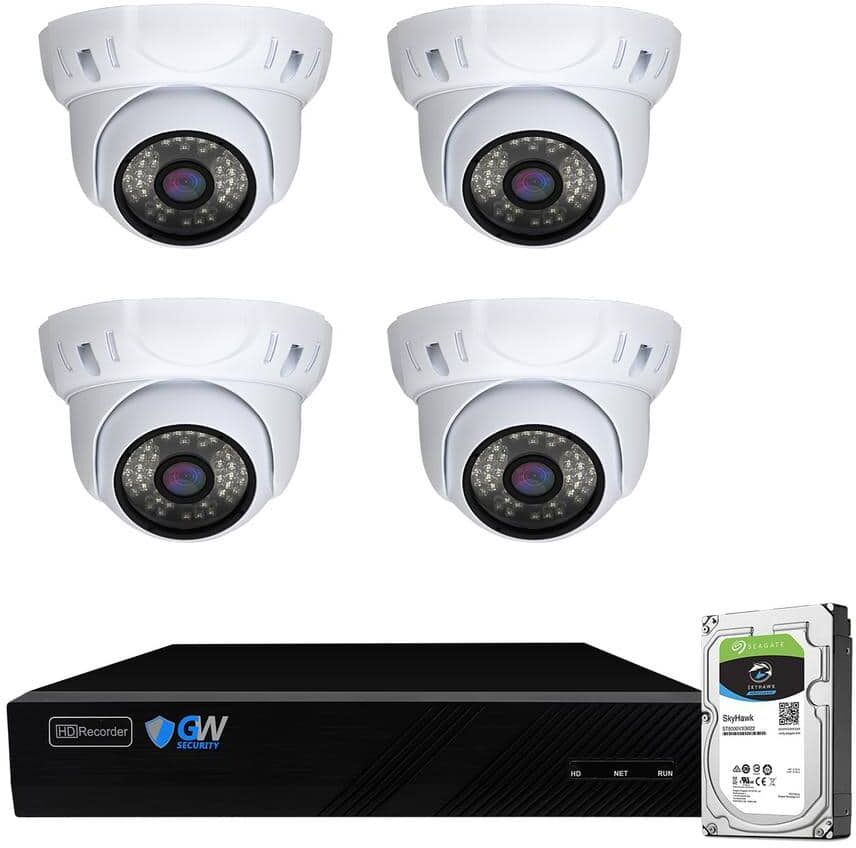 GW Security 8-Channel 5MP 1TB NVR Security Camera System with 4 Wired Turret Cameras 3.6 mm Fixed Lens Built-In Mic Human Detection