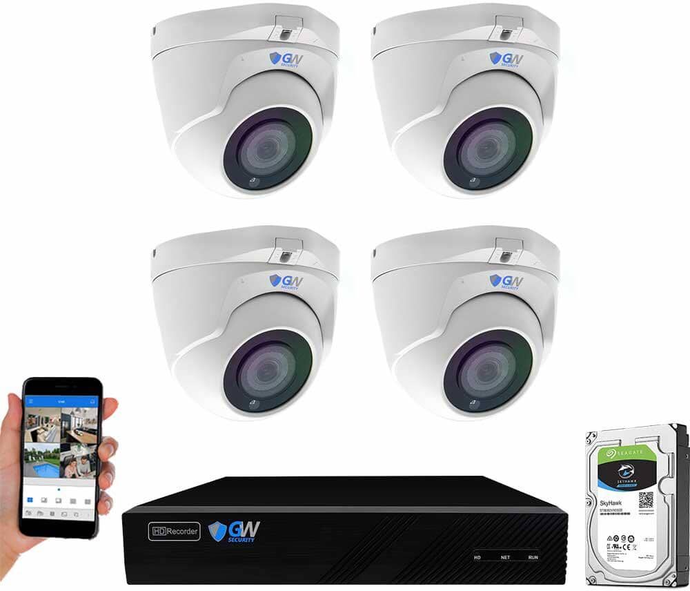 GW Security 8-Channel 8MP 1TB NVR Security Camera System 4 Wired Turret Cameras 2.8-12mm Motorized Lens Human/Vehicle Detection