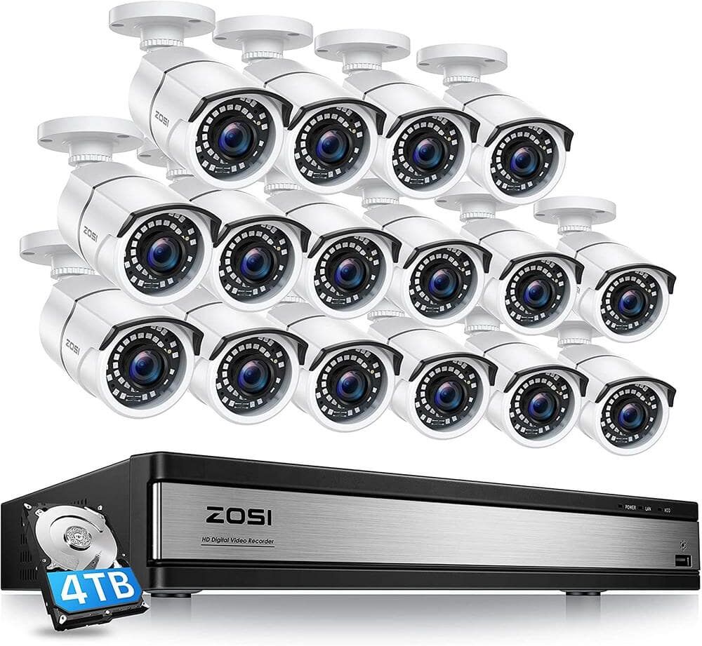 ZOSI 16-Channel 1080p 4TB Hard Drive DVR Security Camera System with 16 Wired Bullet Cameras