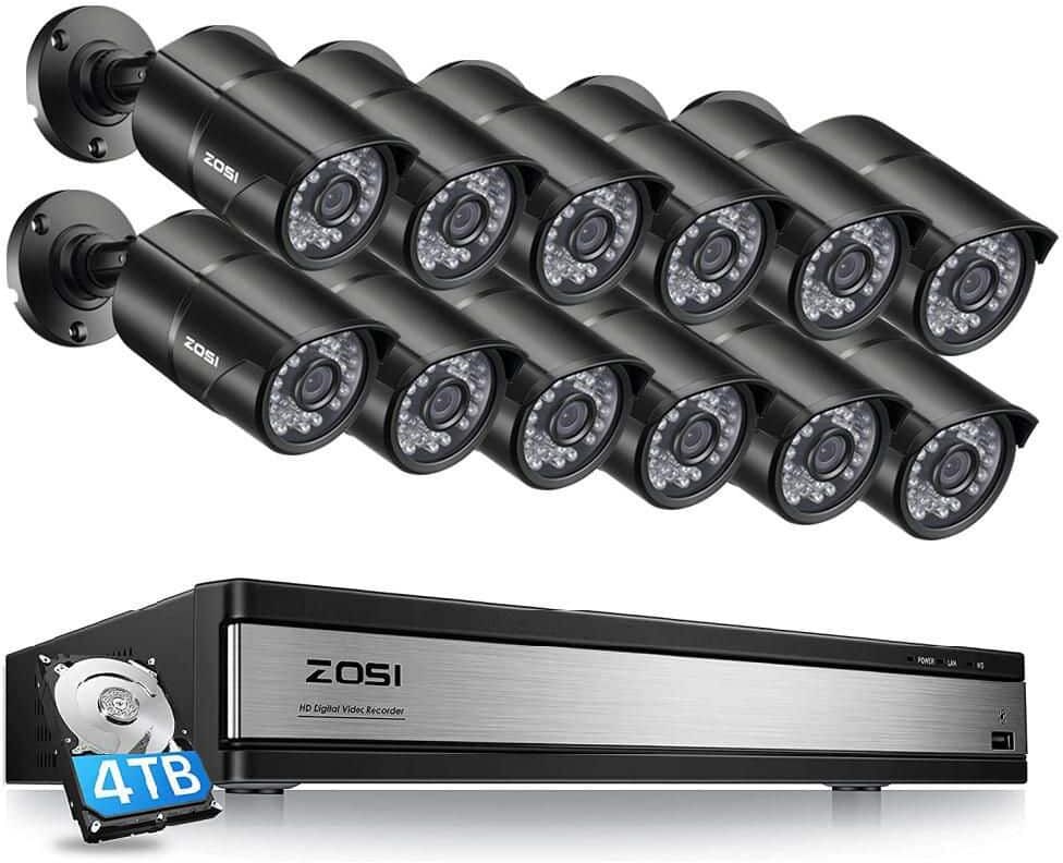 ZOSI 16-Channel 1080p 4TB Hard Drive DVR Security Camera System with 12 x 1080p Wired Outdoor Cameras, 120 ft. Night Vision