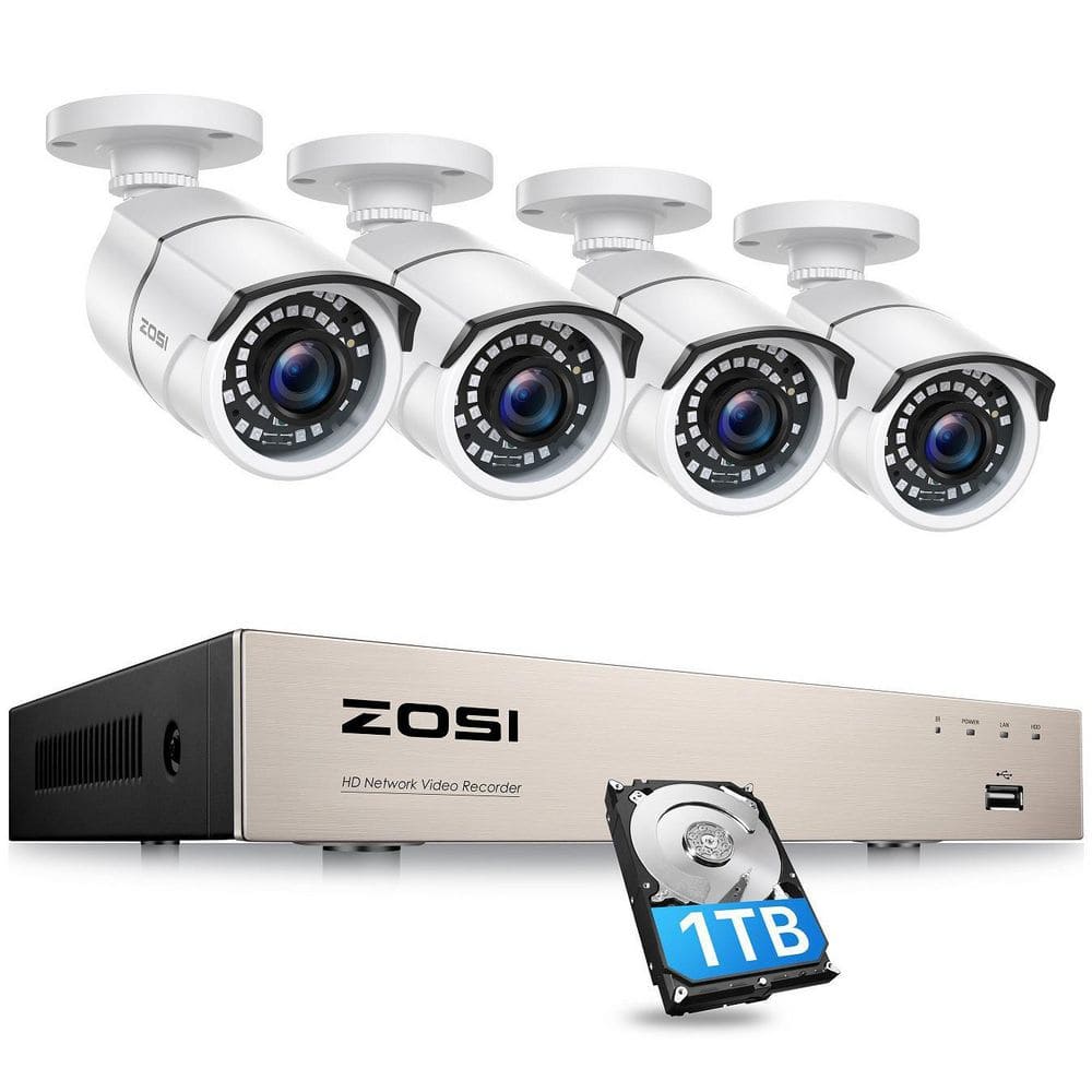 ZOSI 8-Channel 5MP 1TB POE NVR Security Camera Surveillance System with 4 Wired Bullet Cameras