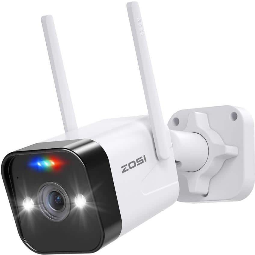 ZOSI 4MP 2.5K Wired WiFi Outdoor Home Security Camera Plug-in, 2 Way Audio, Color Night Vision, Person Vehicle Detection