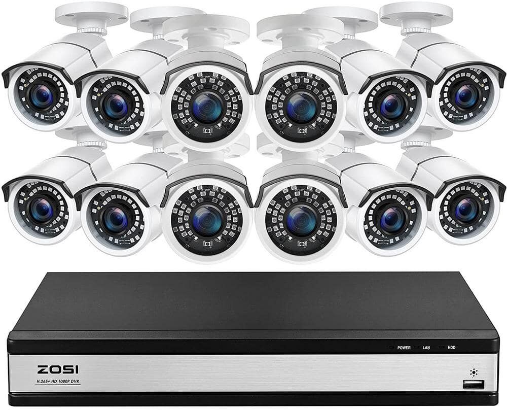 ZOSI 16-Channel 1080p 2TB DVR Security Camera System with 12 Wired Bullet Cameras