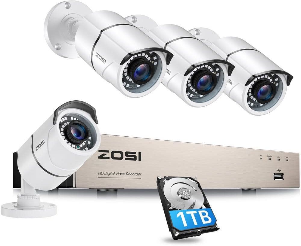 ZOSI 8 Channel 1080p 1TB Hard Drive Outdoor Security Camera System with 4 Wired Bullet Cameras