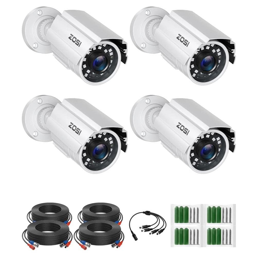 ZOSI White Wired 1080p Outdoor Bullet TVI Security Camera Compatible with TVI DVR (4-Pack)