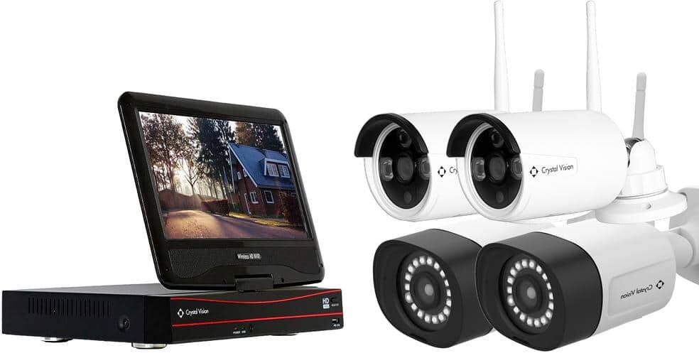 Crystal Vision 8CH NVR w/10.1 in. Monitor kit (2x 3MP AI Powered Bullet Cameras plus 2x 3MP Floodlight Audio Siren Cameras)