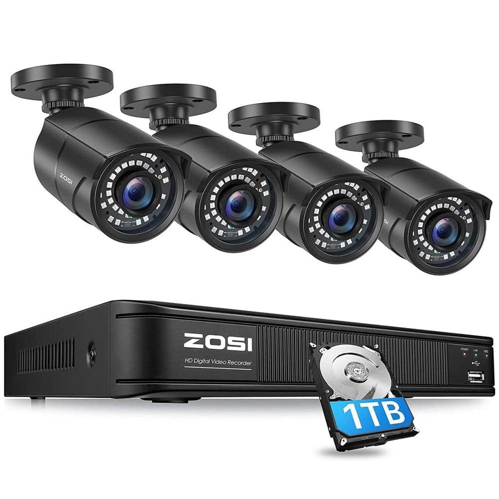 ZOSI 8-Channel 1080p 1TB Hard Drive DVR Security Camera System with 4 Wired Bullet Cameras