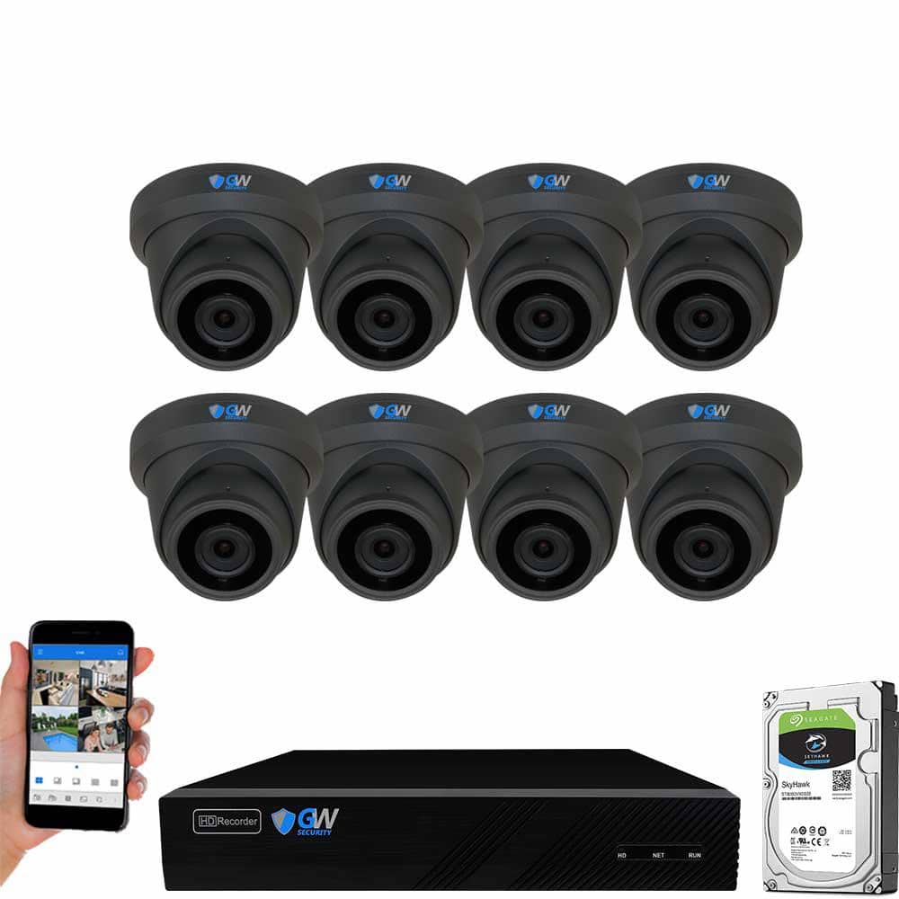 GW Security 8-Channel 8MP 2TB NVR Security Camera System 8 Wired Turret Cameras 2.8mm Fixed Lens Human/Vehicle Detection Mic