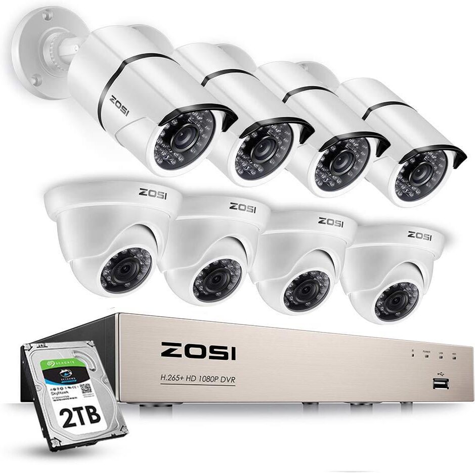 ZOSI 8-Channel 1080p 2TB DVR Security Camera System with 4 Wired Bullet Cameras and 4 Wired Dome Cameras