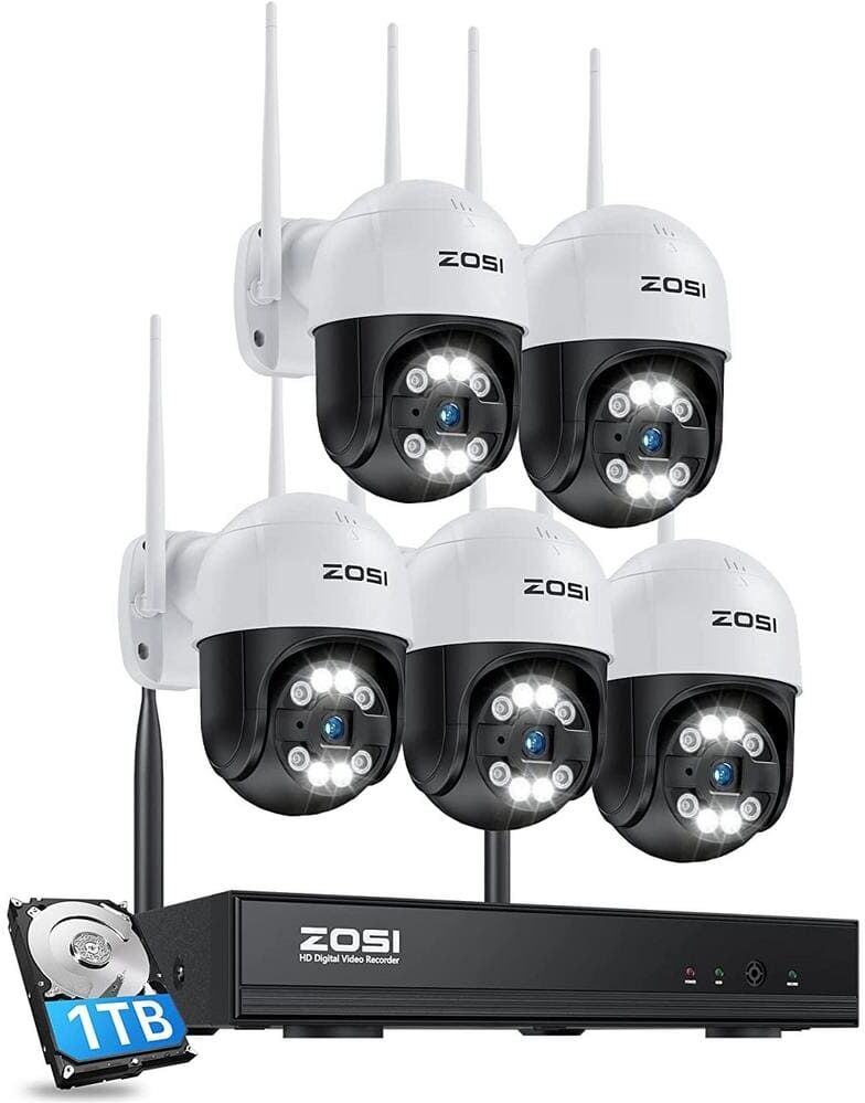 ZOSI 8-Channel 3MP 1TB NVR Security Camera System with 5 WiFi 360 Pan Tilt Outdoor Spotlight Cameras, 2-Way Audio