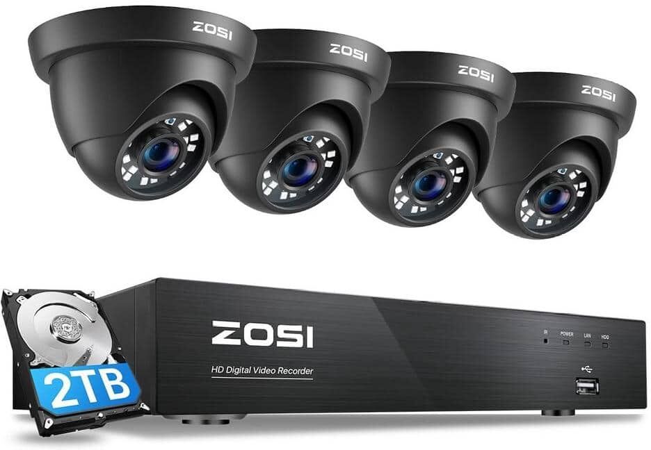 ZOSI 4K 4-Channel Wired DVR Security Camera System 2TB HDD with 4 x 8MP Outdoor Dome Cameras, Motion Detection, Remote View