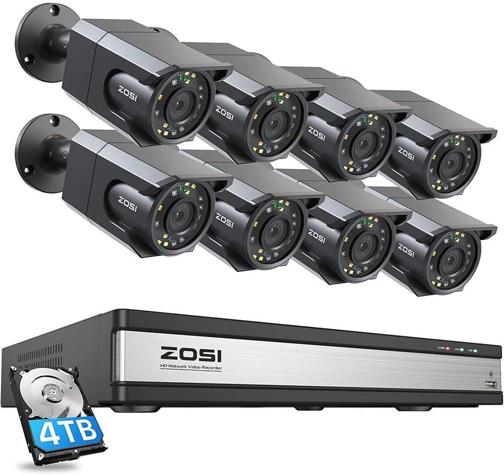 ZOSI 16-Channel 8MP 4K PoE 4TB NVR Security Camera System with 8 Wired Spotlight Cameras, Color Night Vision, Audio Recording