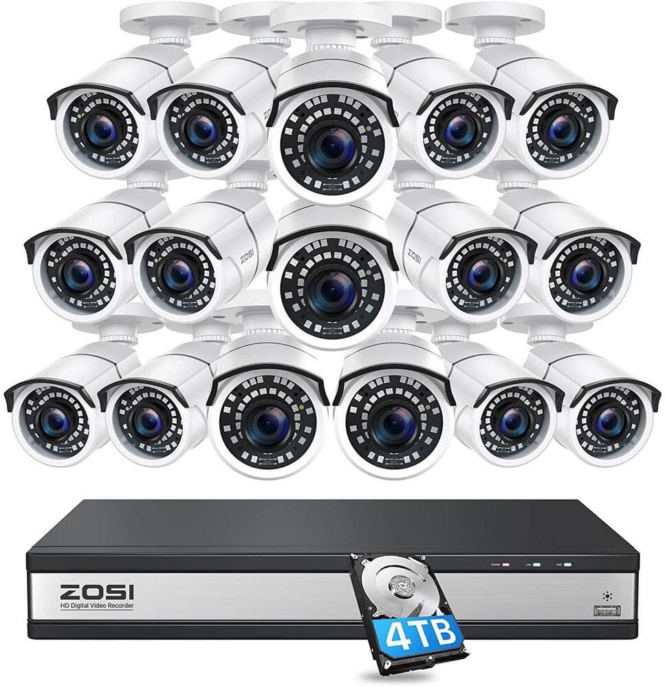 ZOSI 16-Channel 1080p 4TB Hard Drive DVR Security Camera System with 16 Wired Bullet Cameras