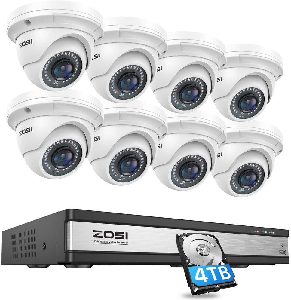 ZOSI 4K UHD 16-Channel POE NVR Security Camera System with 4TB HDD and 8 Wired 5MP Outdoor/Indoor IP Dome Cameras