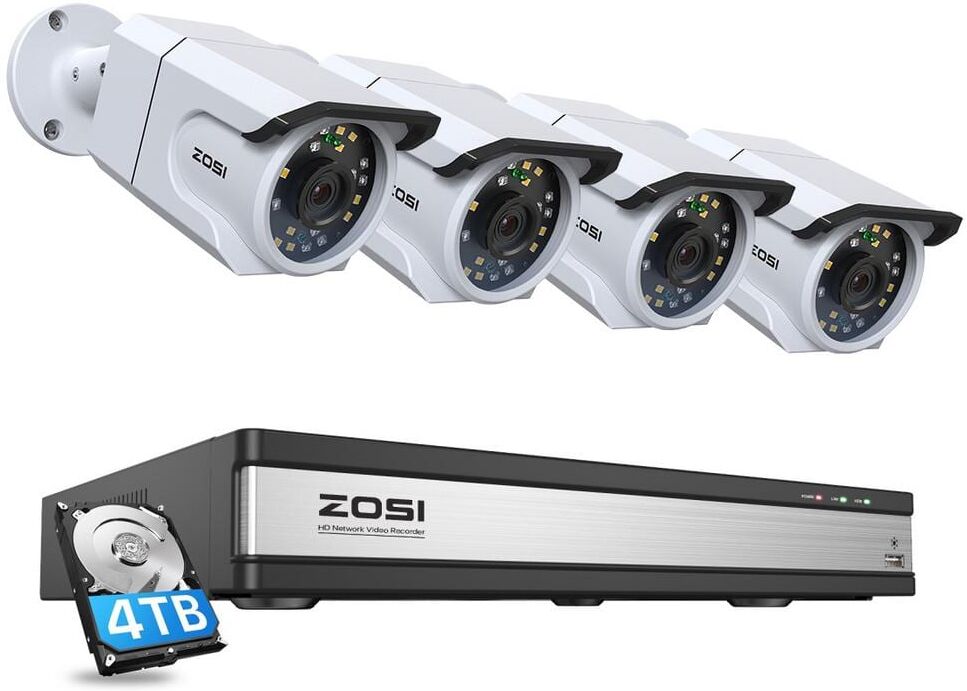 ZOSI 4K UHD 16-Channel POE 4TB NVR Security Camera System with 4-Wired 8MP Outdoor Audio Cameras