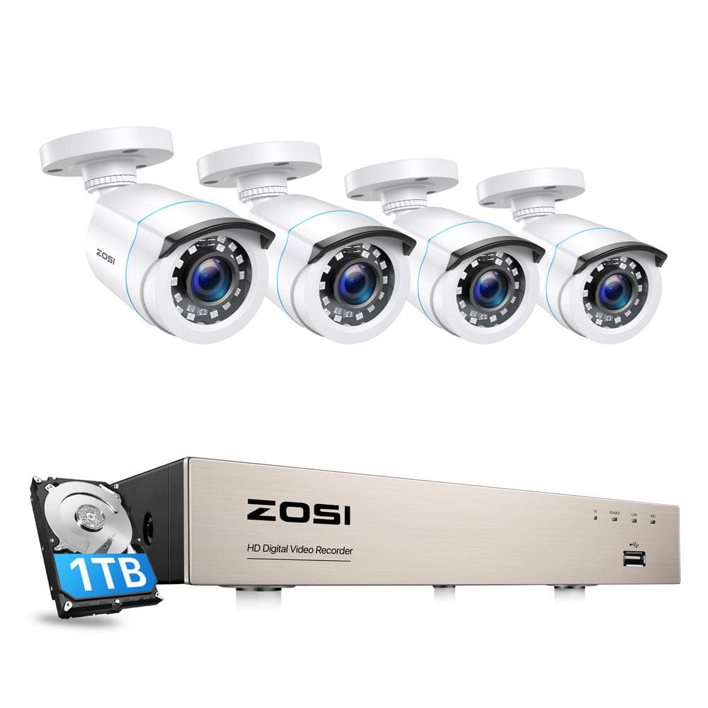 ZOSI 8-Channel 1080p DVR 1TB Hard Drive Security Camera System with 4 Wired Cameras