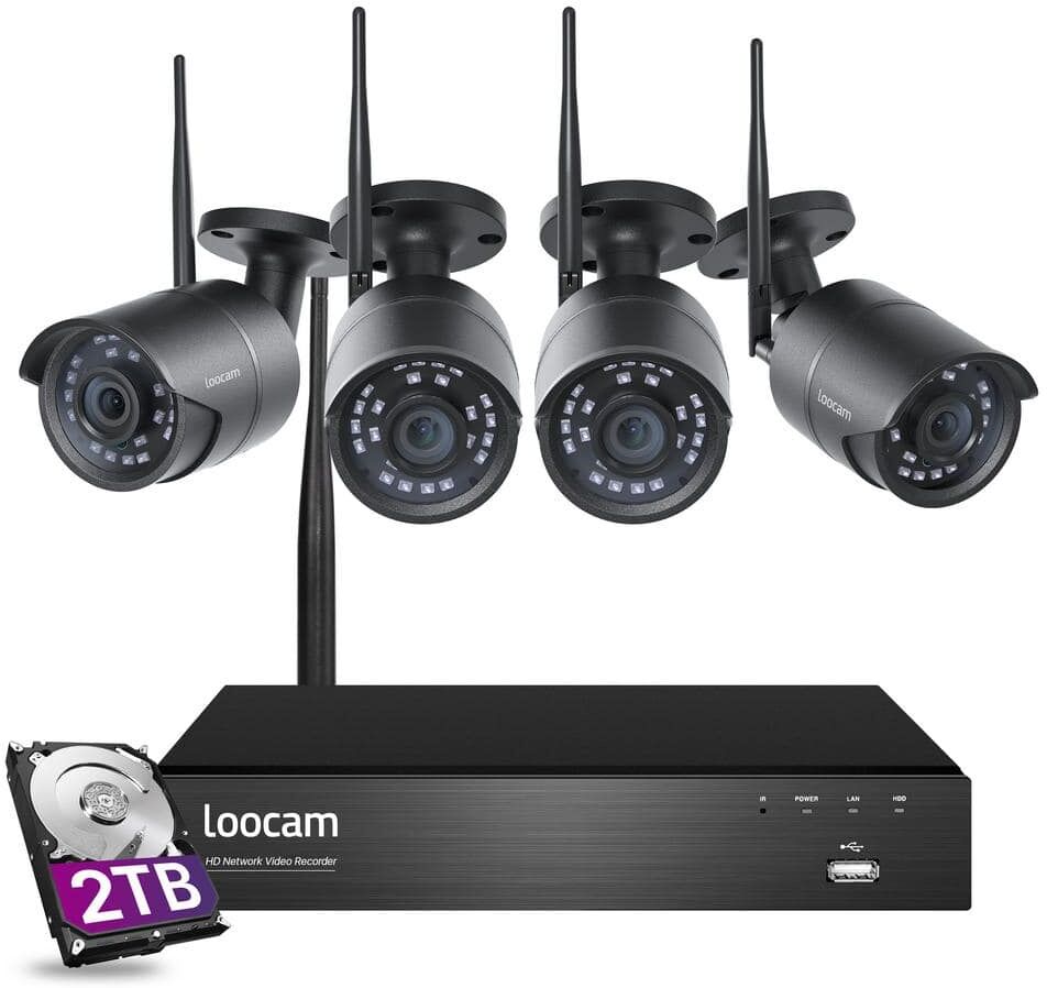 LOOCAM Ultra-Long Distance 8-Channel 1080p 2TB NVR Security Camera System with 4 Wireless Robust Connection 2-Way Audio Cameras