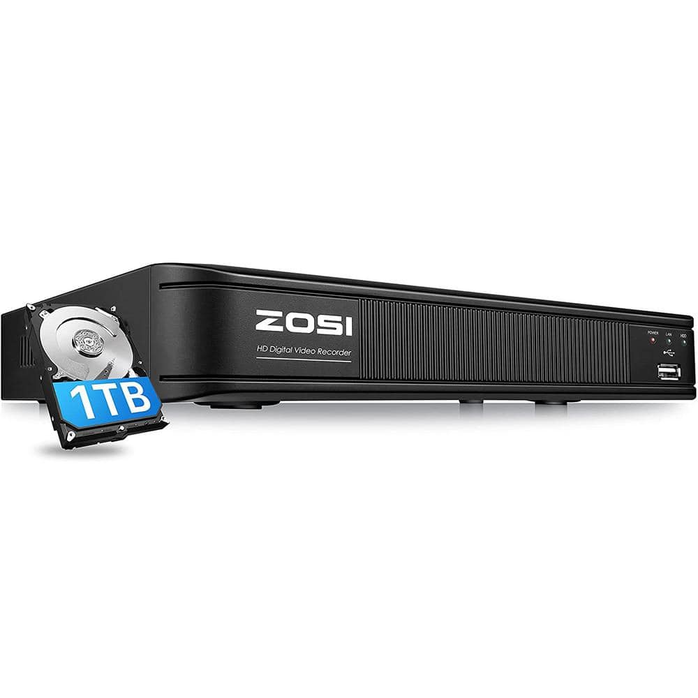 ZOSI 8-Channel Surveillance DVR Recorder with 1TB HDD for Wired HD-TVI, CVI, CVBS, AHD 720p 1080p 5MP CCTV Camera, Plug-In