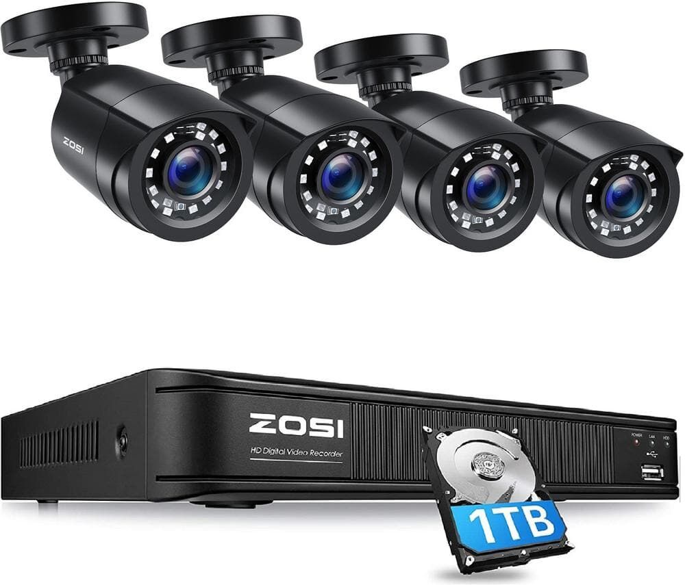 ZOSI 8-Channel 1080p DVR 1TB Hard Drive Security Camera System with 4 Wired Bullet Cameras