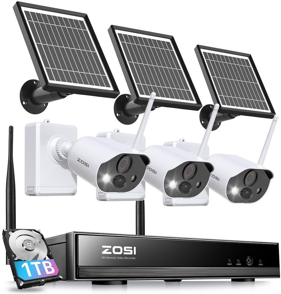 ZOSI 8-Channel 3 MP 2K Wi-Fi 1 TB Outdoor Wireless Security Camera System with 3 Bullet Cameras, 2-Way Audio, Spotlight