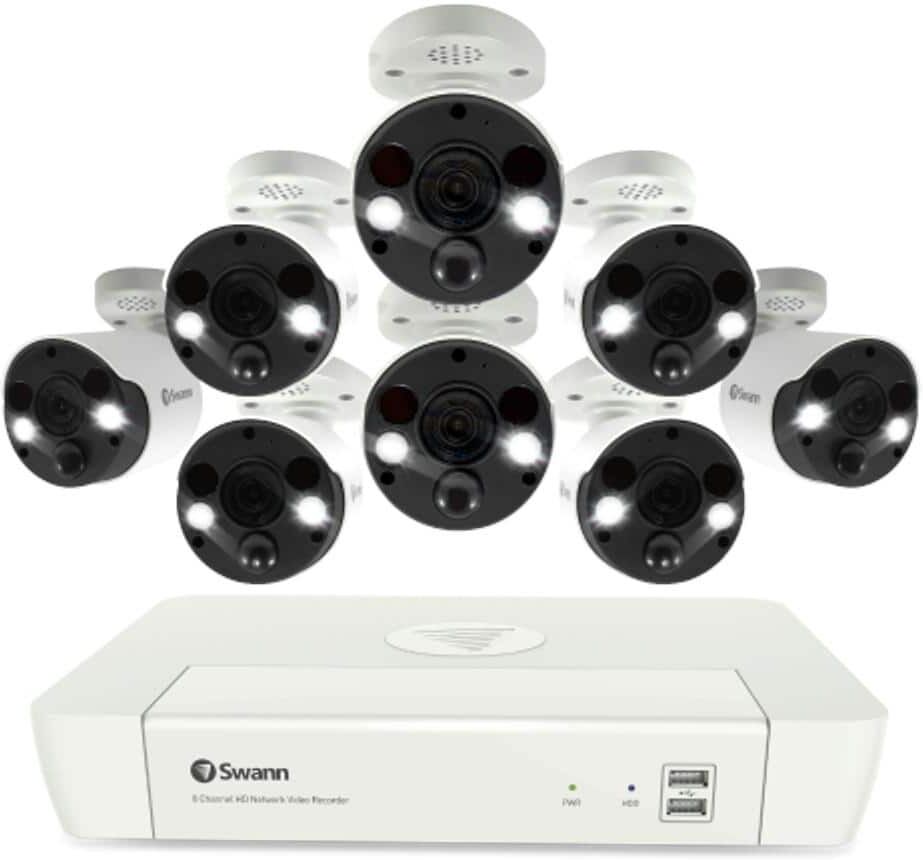 Swann 8-Channel 4K 1TB NVR Wired Security System with 8 Bullet Cameras and Color Night Vision, Free Face Recognition