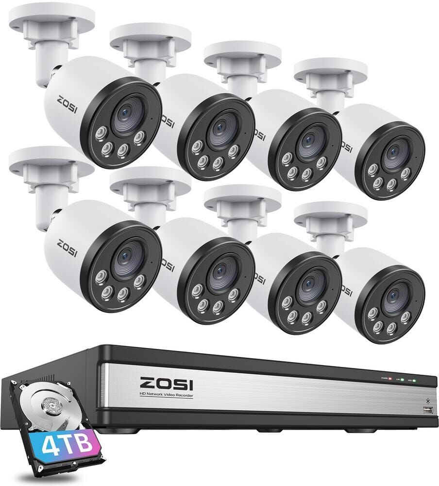 ZOSI 16-Channel POE 4TB NVR Security Camera System with 8 4MP Wired Bullet Cameras, 100 ft. Night Vision